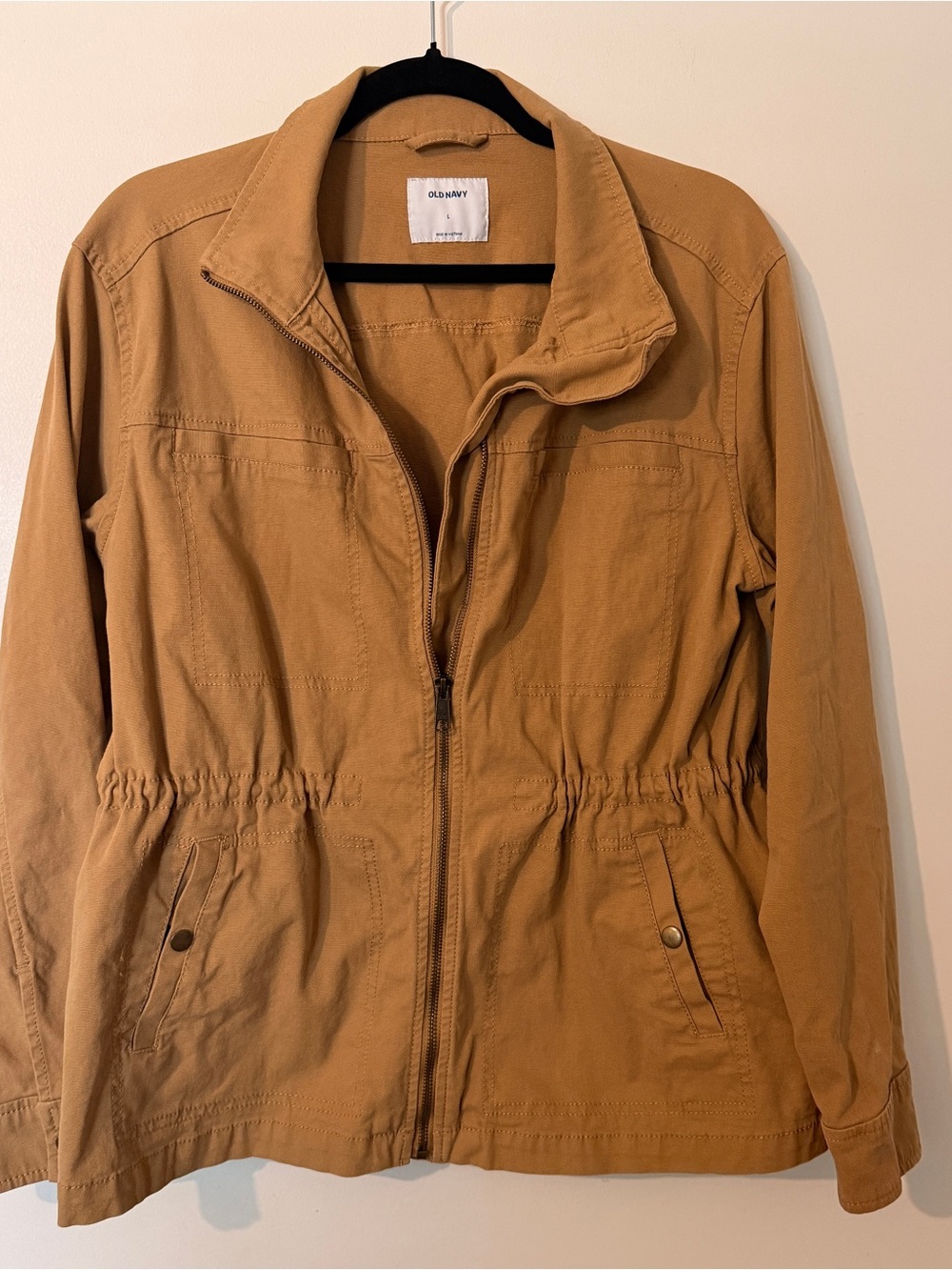 Old Navy Cinched-Waist Twill Field Utility Jacket Large Camel Tan Gorpcore